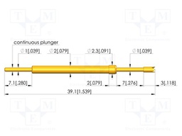 Test needle; Spring compression: 5.6mm; 7mm; 8A; CuBe; gold-plated