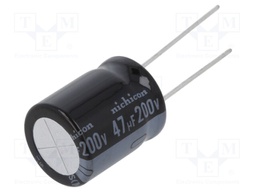 Capacitor: electrolytic; THT; 47uF; 200VDC; Ø16x20mm; Pitch: 7.5mm