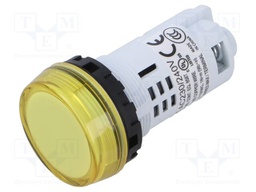 LED Panel Mount Indicator, Yellow, 240 VAC, 22 mm, 20 mA, IP65