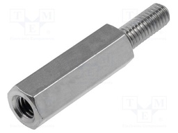 Screwed spacer sleeve; Int.thread: M3; 15mm; Ext.thread: M3; brass