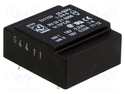 Transformer: encapsulated; 1VA; 115/115VAC; 18V; 18V; 27mA; 27mA