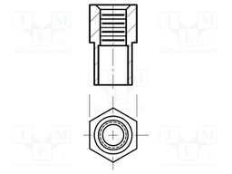 Screwed spacer sleeve; Int.thread: UNC4-40; hexagonal; brass