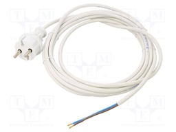 Cable; CEE 7/17 (C) plug,wires; PVC; 5m; white; 2x1mm2; 16A; 250V