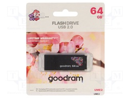 Pendrive; USB 2.0; 64GB; R: 20MB/s; W: 5MB/s; USB A; SPRING; black