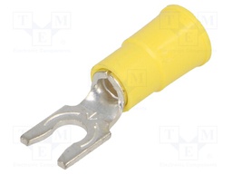 Fork terminal; M4; Ø: 4.32mm; crimped; for cable; insulated; yellow