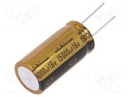 Capacitor: electrolytic; THT; 15000uF; 16VDC; Ø20x40mm; Pitch: 10mm