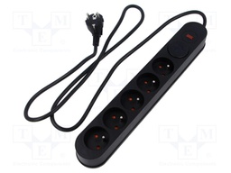 Plug socket strip: protective; Sockets: 5; 230VAC; 10A; black; 5m