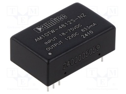 Converter: DC/DC; 10W; Uin: 18÷75V; Uout: 12VDC; Iout: 0.833A; DIP24