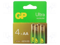 Battery: alkaline; AA; 1.5V; non-rechargeable; 4pcs; ULTRA G-TECH