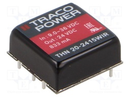 Converter: DC/DC; 20W; Uin: 9÷36V; 24VDC; Iout: 833mA; 1"x1"; 16g