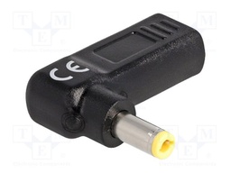 Adapter; USB C socket,DC 5,5/2,5 plug; black; angular; 3A