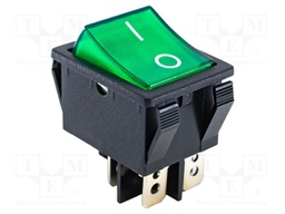 SWITCH, ROCKER, DPST, 20A, 125VAC, GREEN