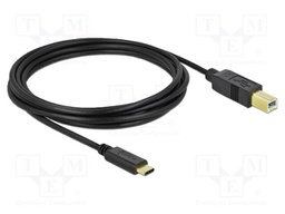 Cable; USB 2.0; USB B plug,USB C plug; 3m; black; 24AWG,30AWG