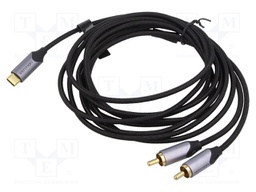 Cable; RCA plug x2,USB C plug; gold-plated; 3m; black; Core: Cu