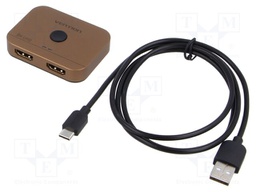 Splitter; HDMI 2.1; 4K,8K; golden; Out: HDMI socket x2; aluminium