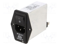 Filtered IEC Power Entry Module, IEC C14, General Purpose, 6 A, 250 VAC, 2-Pole Switch