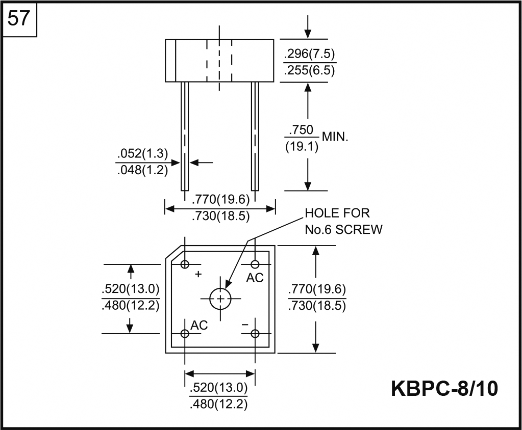 Single-phase bridge rectifier; Urmax: 100V; If: 8A; Ifsm: 240A