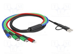 Cable; USB 2.0; 1.2m; black,red,blue,green; Cu,tinned; 24AWG; 5V