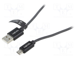 Cable; USB A plug,USB B micro plug; 2m; grey