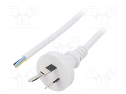 Cable; 3x0.75mm2; AS/NZS 3112 (I) plug,wires; PVC; 1m; white; 10A