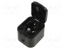 Connector: AC supply; socket; 2P+PE; 250VAC; 16A; black; wall mount