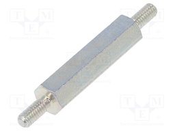 Screwed spacer sleeve; 20mm; Ext.thread: M2,5; hexagonal; steel