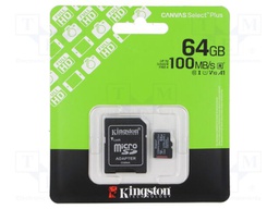 Memory card; microSD; R: 100MB/s; Class 10 UHS U1; 64GB; -25÷85°C