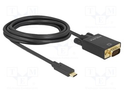 Cable; D-Sub 15pin plug,USB C plug,VGA male; 3m; black; black