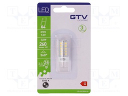 LED lamp; neutral white; G4; 12VDC; 260lm; 3W; 360°; 4000K