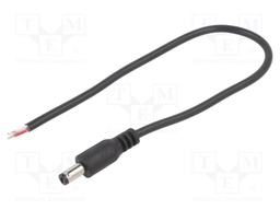 Cable; wires,DC 5,5/2,1 plug; straight; 0.5mm2; black; 0.25m