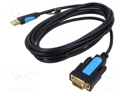 Adapter; RS-232,USB A plug; gold-plated; 3m; black; Core: Cu; PVC