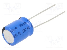 Electrolytic Capacitor, 100 µF, 63 V, 048 RML Series, ± 20%, Radial Leaded, 3000 hours @ 105°C