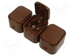 Connector: AC supply; socket; 2P+PE; 250VAC; 16A; brown; wall mount