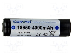 Re-battery: Li-Ion; 18650,MR18650; 3.7V; 4000mAh; Ø18.7x69.2mm; 8A
