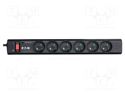 Plug socket strip: protective; Sockets: 6; 250VAC; 10A; black; IP20