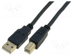 Cable; USB 2.0; USB A plug,USB B plug; gold-plated; 3m; black