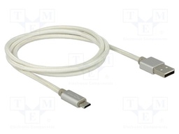 Cable; USB 2.0; USB A plug,USB B micro plug; 1m; white; textile