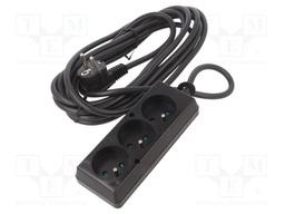Extension lead; 3x1.5mm2; Sockets: 3; PVC; black; 5m; 16A
