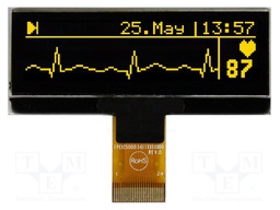 Display: OLED; graphical; 2.22"; 128x32; Dim: 62x24x2.35mm; yellow