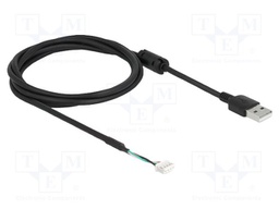 Cable; USB 2.0; USB A plug,4pin pin header; 1.5m; 28AWG; black