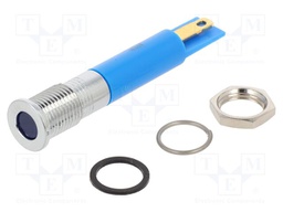 Indicator: LED; flat; blue; Ø8mm; IP67; brass; ØLED: 5mm; Body: blue