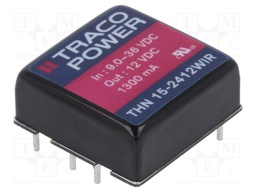 Converter: DC/DC; 15W; Uin: 9÷36V; 12VDC; Iout: 1300mA; 1"x1"; 16.5g