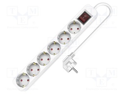 Extension lead; 3x1.5mm2; Schuko; Sockets: 6; PVC; white; 5m; 16A