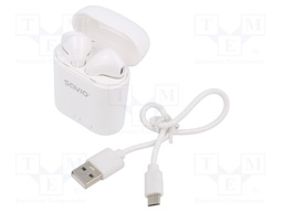 Wireless headphones with microphone; white; USB B micro; 10m