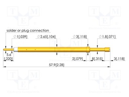 Test needle; Spring compression: 6.4mm; 8mm; 5A; CuBe; gold-plated