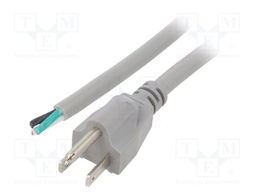 Cable; NEMA 5-15 (B) plug,wires; PVC; 1m; grey; 3x16AWG; 13A; 125V