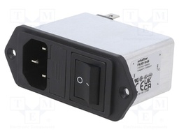 Filtered IEC Power Entry Module, IEC C14, General Purpose, 10 A, 250 VAC, 2-Pole Switch