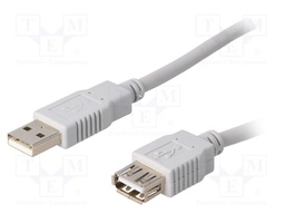 Cable; USB 2.0; USB A socket,USB A plug; 5m; grey; Core: Cu