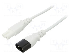 Cable; 2x0.75mm2; IEC C7 female,IEC C8 male; PVC; 0.5m; white
