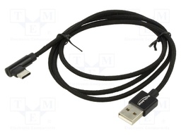 Cable; USB 2.0; USB A plug,USB C plug 90° left/right; 1m; black